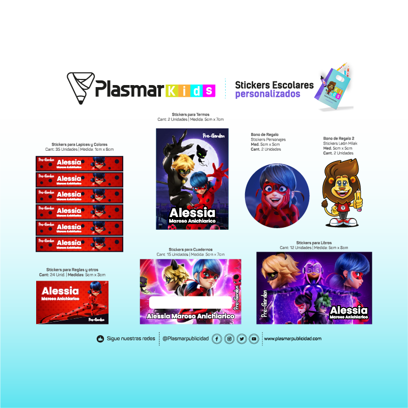 PlasmarKids - 120 Stickers Personalizados para Útiles Escolares