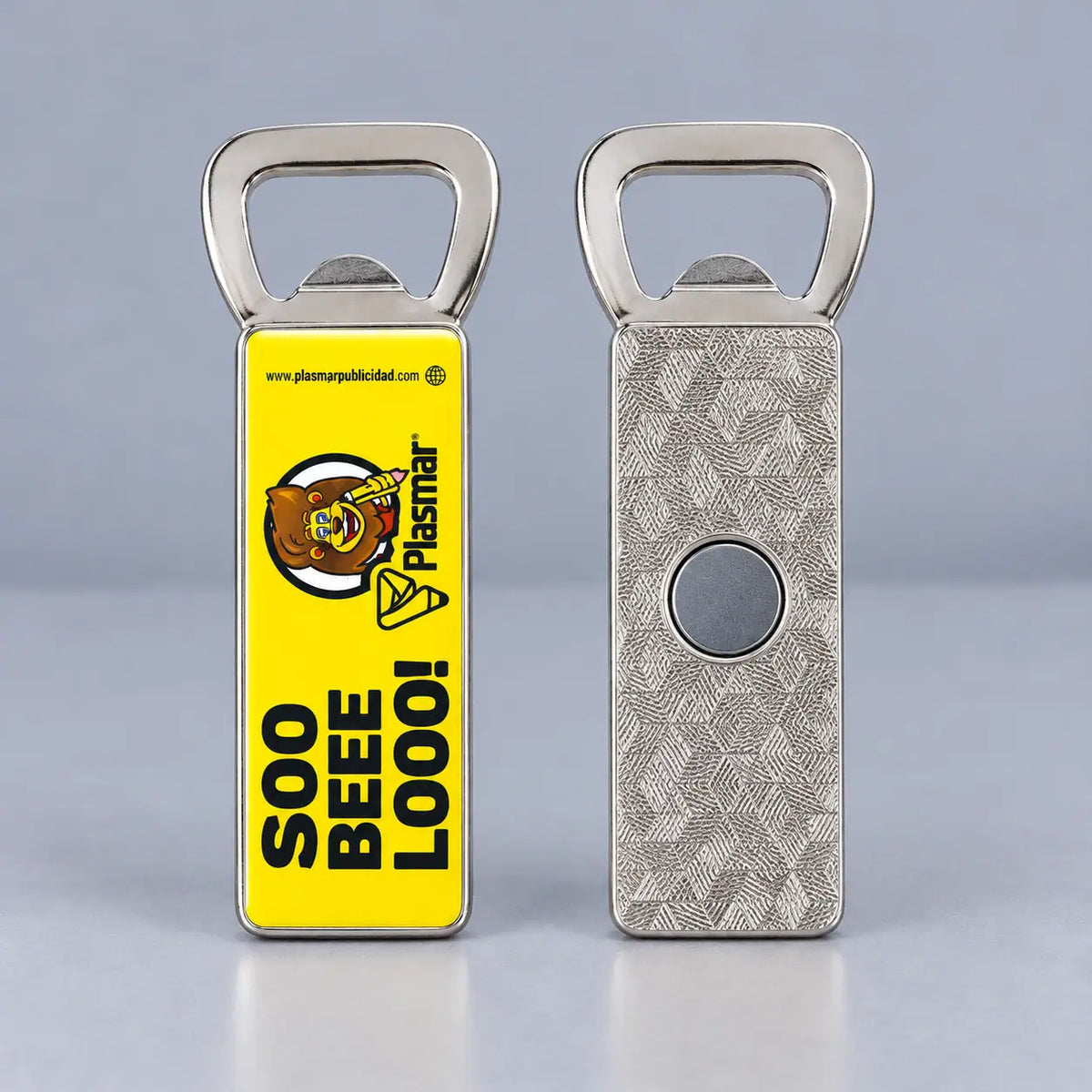 Destapador metálico con imán para nevera personalizado a full color
