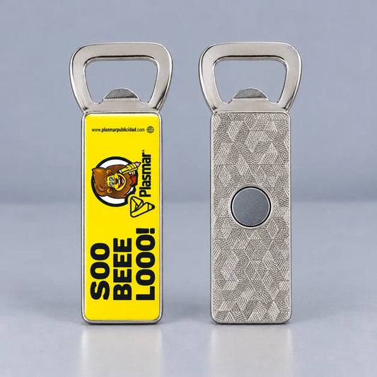 Destapador metálico con imán para nevera personalizado a full color