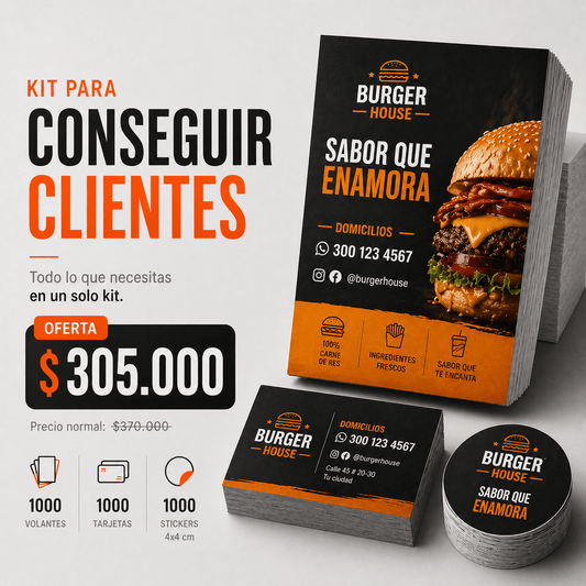 Kit para Conseguir Clientes – Volantes, Tarjetas y Stickers