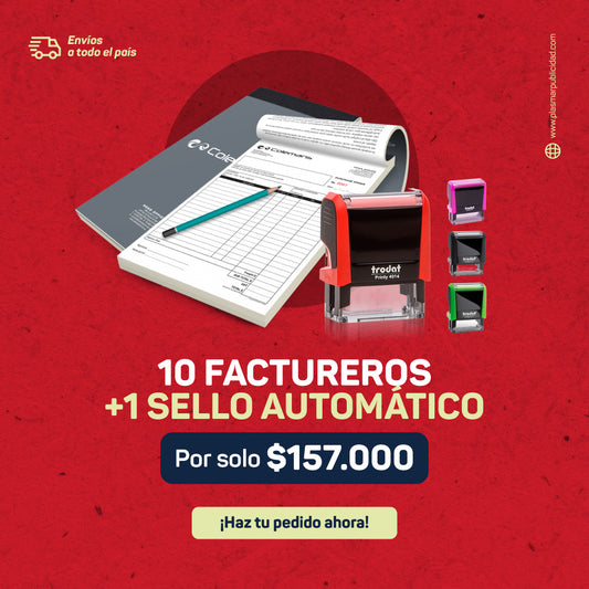 10 Factureros personalizados + 1 Sello automático