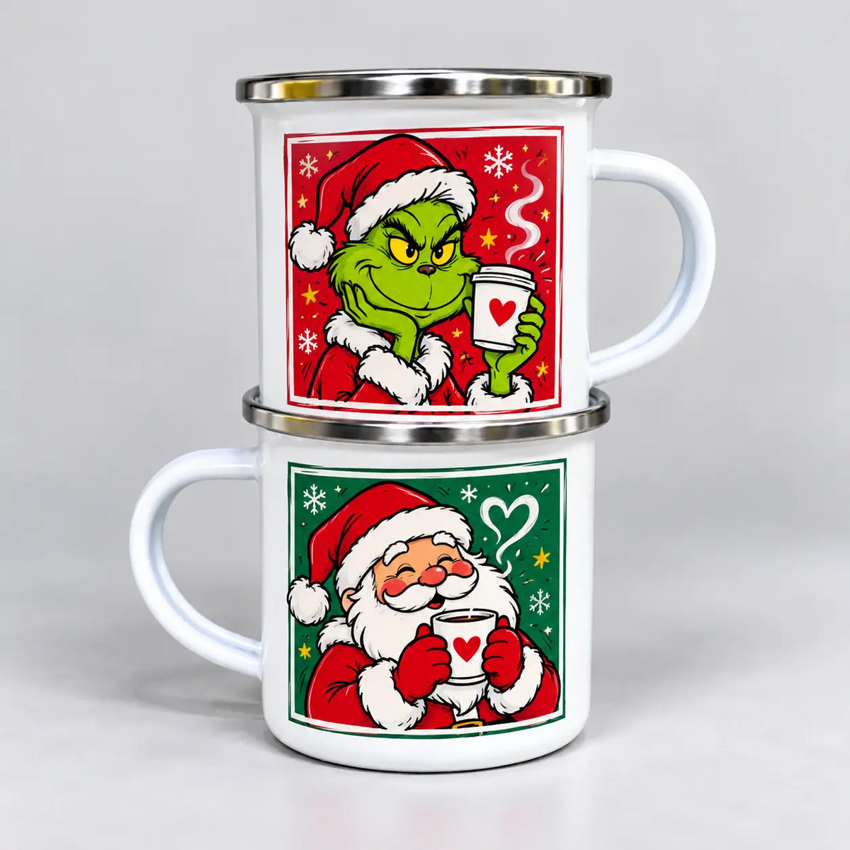 Mugs en peltre navideños del Grinch y Papá Noel