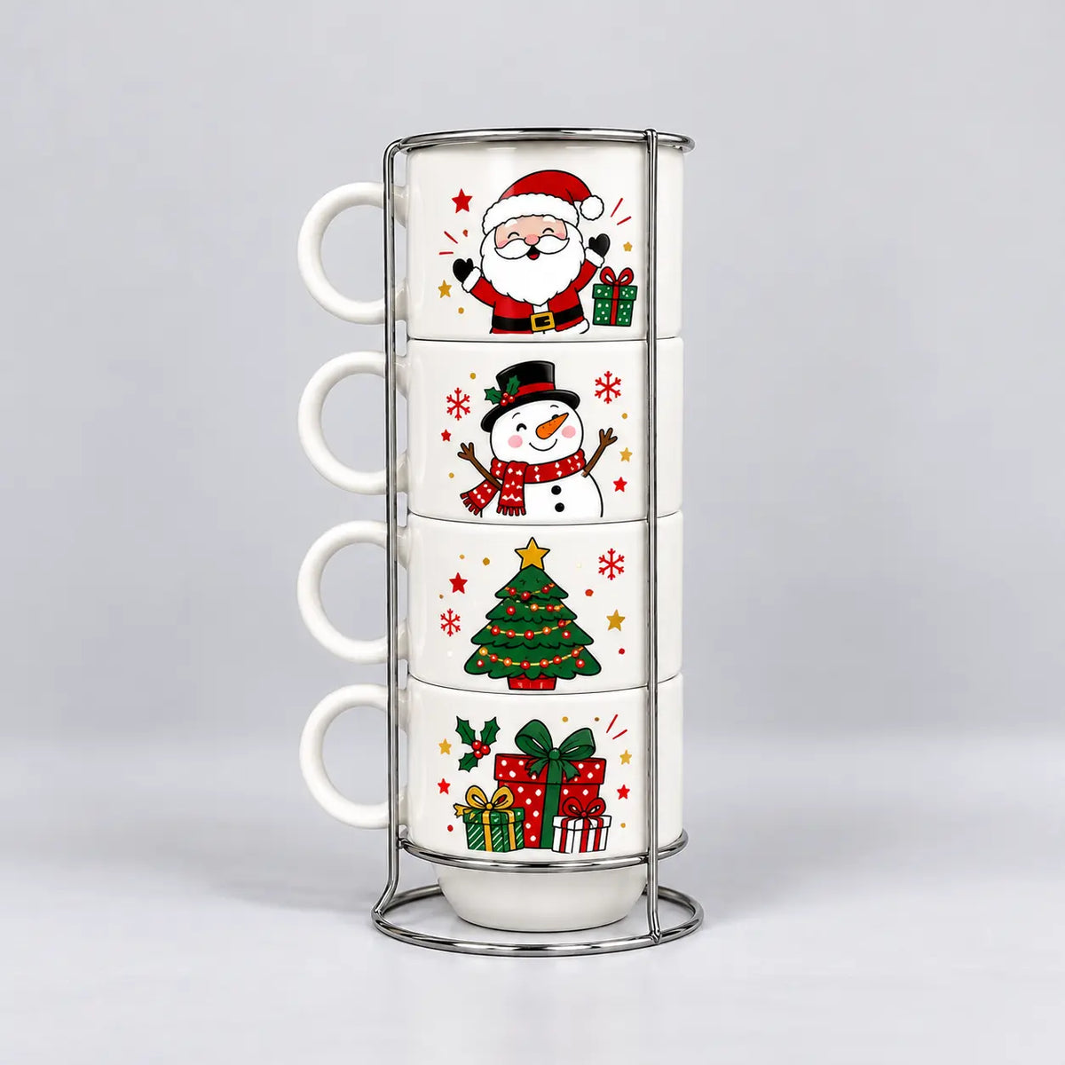 Torre de 4 vasos tinteros navideños en soporte metálico cromado