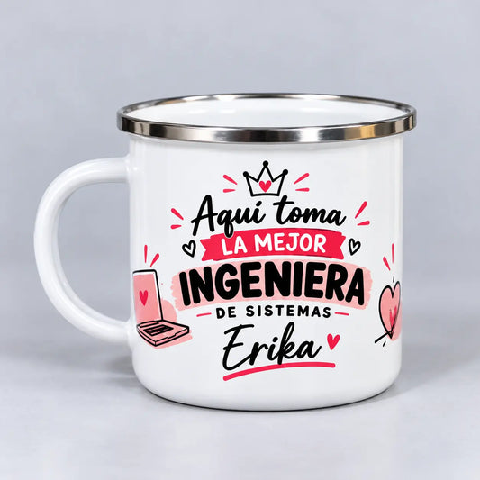 Mug en peltre personalizado con nombre y profesión