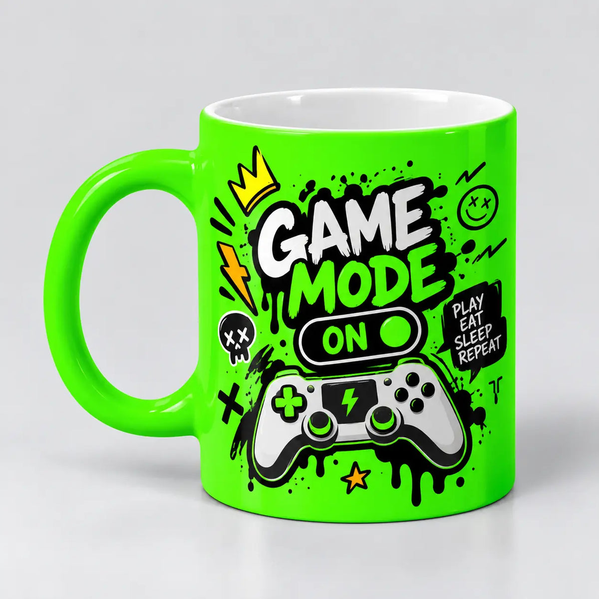 Mugs neón personalizados en verde, naranja, azul eléctrico y amarillo con logo o foto