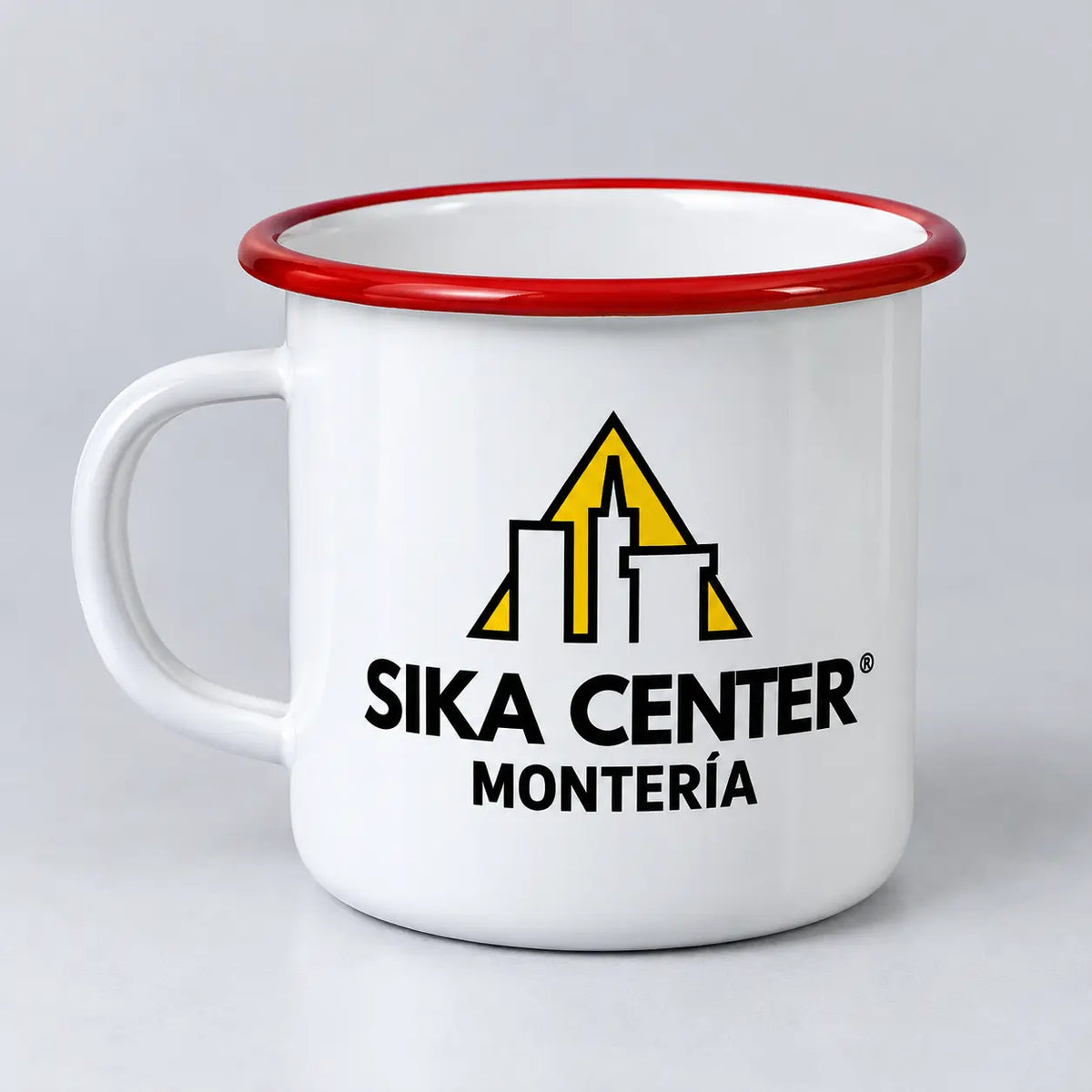 Mug en peltre personalizado con logo o foto y borde de color