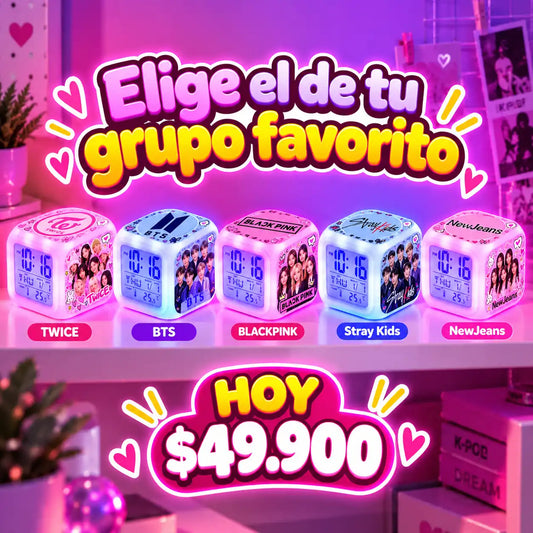 Reloj digital K-pop con luces LED en diseños de TWICE, BTS, BLACKPINK, Stray Kids y NewJeans