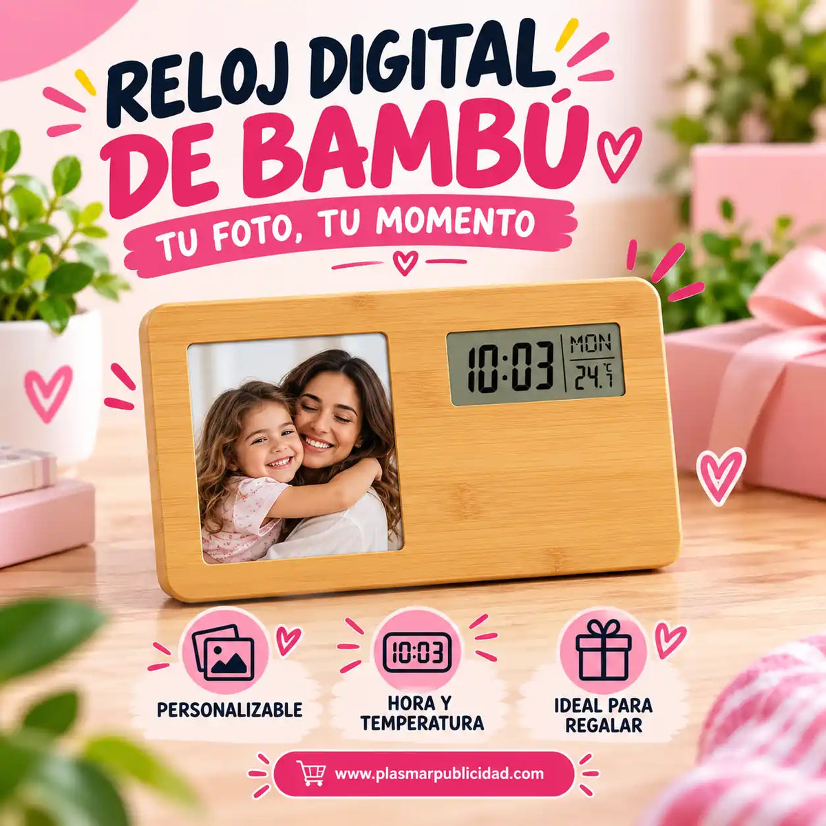 Reloj digital de bambú personalizado