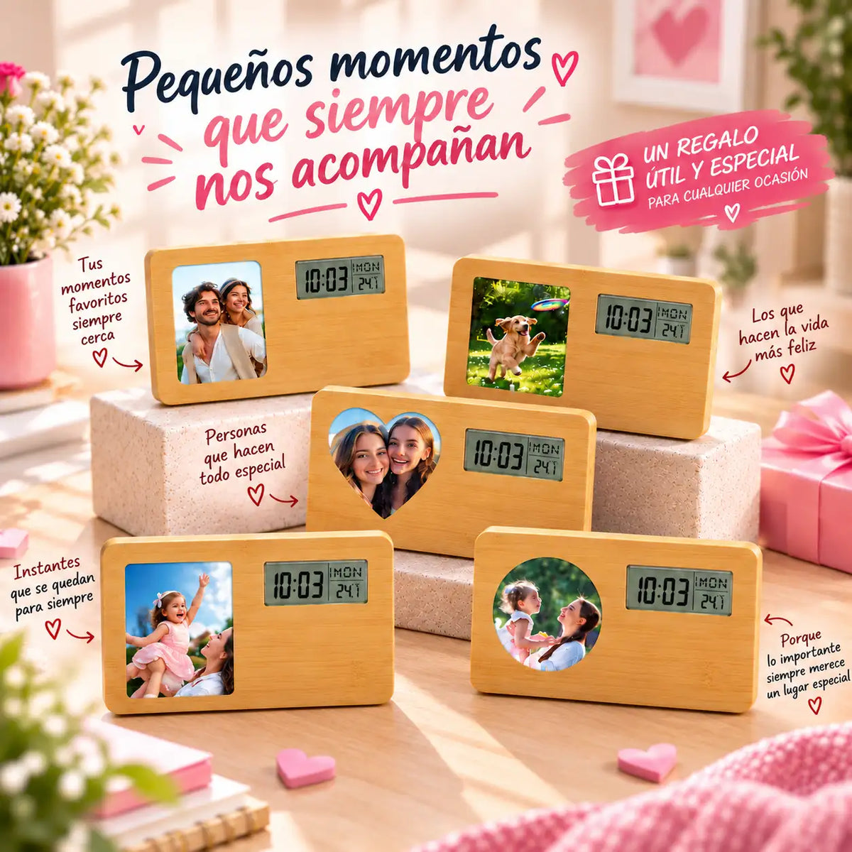 Reloj digital de bambú personalizado